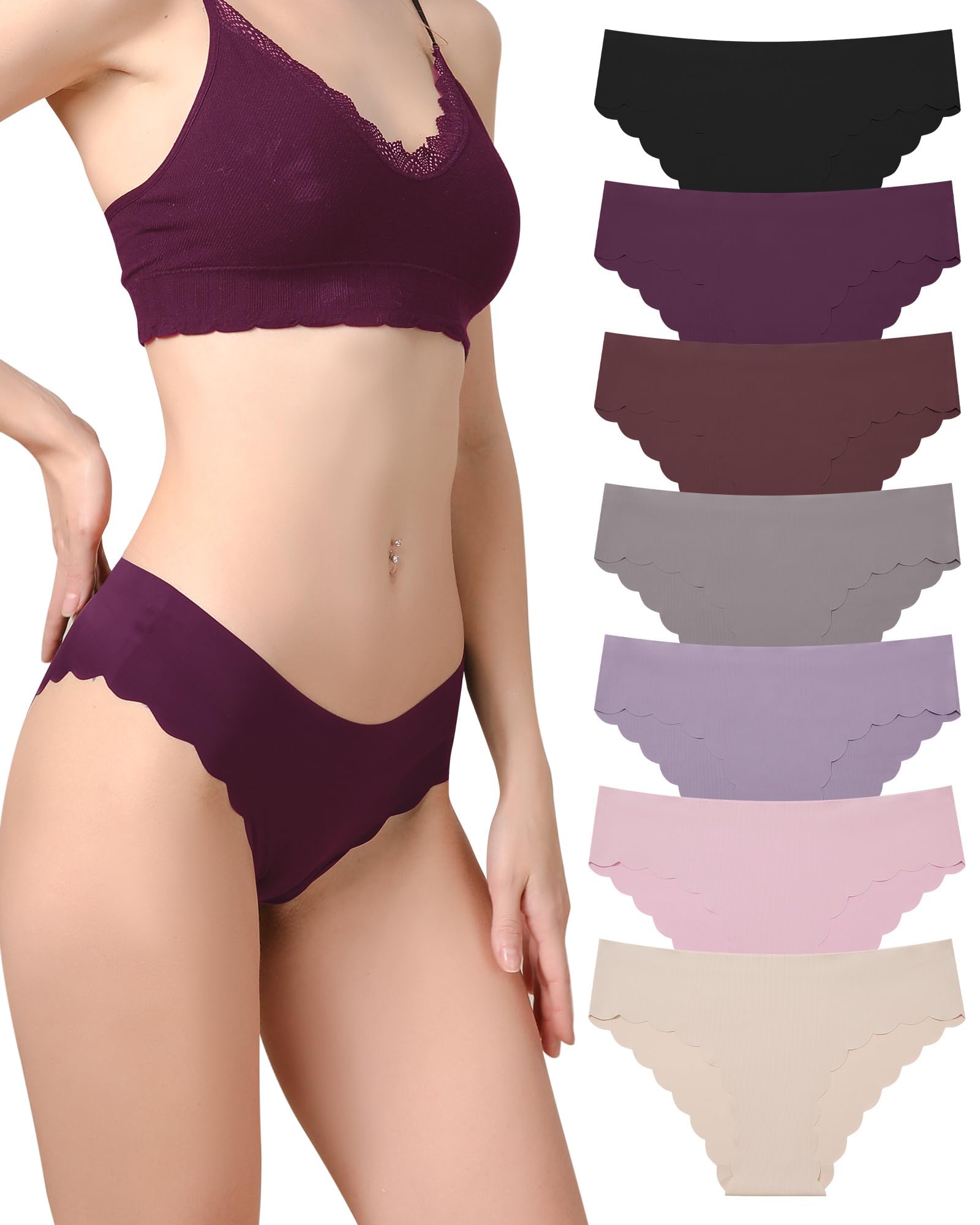 Levao 7er Pack Seamless Slips Damen Unterhosen Nahtlose Unterwäsche Welle Gesäumt Hipster Soft Stretch Panties Invisibles No Show Atmungsaktive Bikini S-XL
