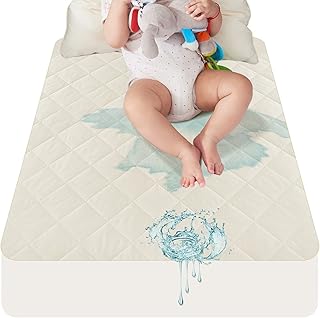 Lofe Organic Cotton Crib Mattress Protector - Top&Side Waterproof, 100% Waterproof Crib Mattress Protector, Breathable Baby Crib Mattress Cover, Infant Toddler Crib Mattress Fitted 52x28x9 in