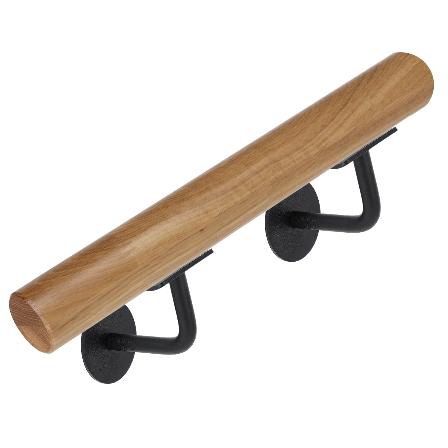 TIBU Eiche keilgezinkt Holz Handlauf Geländer 0,3m - 6m, Länge 80 cm und 2 Edelstahl Halter Schwarz