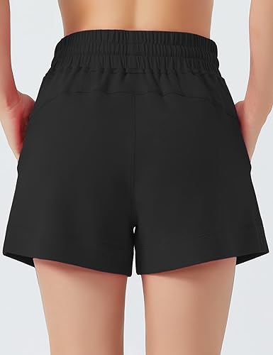 Miniatura 2 de THE GYM PEOPLE Pantalones cortos deportivos con cordón para mujer, cintura alta, pantalones cortos de entrenamiento de verano con bolsillos