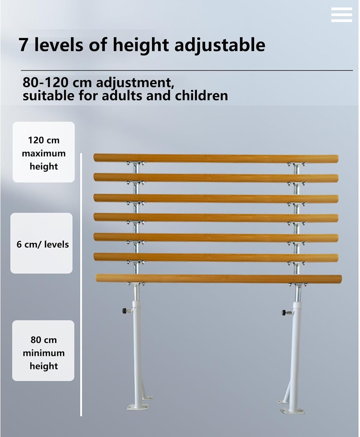 Adjustable Ballet Barre for Kids & Adults - 1m Solid Wood Dance Bar, Height Adjustable for Stretching, Dance Practice & Home Workout - Floor-Standing Ballet Equipment