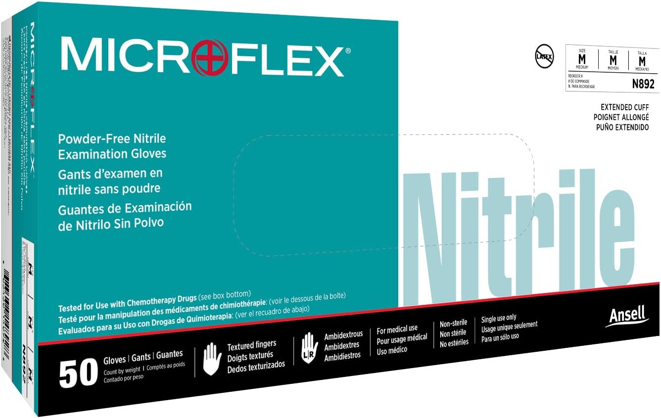 Microflex N89 Disposable Nitrile Gloves w/Rough Finish & Powder Free for General Use, Sample Taking