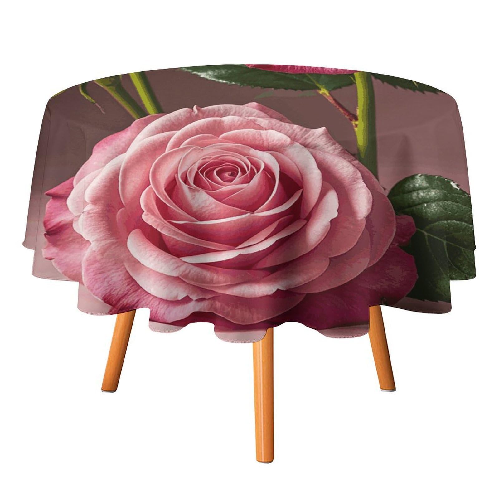 SMAZDFXX and Rose Tablecloth 60x60in Round Table Cloth Durable Polyester, Washable Stain Resistant Table Cover for Indoor Outdoor (Picnic, Dining, Party)