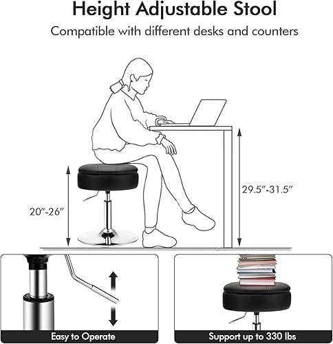 Miniatura 6 de COSTWAY Taburete de bar de altura de mostrador, de piel sintética copetuda de 20 a 26 pulgadas de alto, silla giratoria ajustable con bandeja