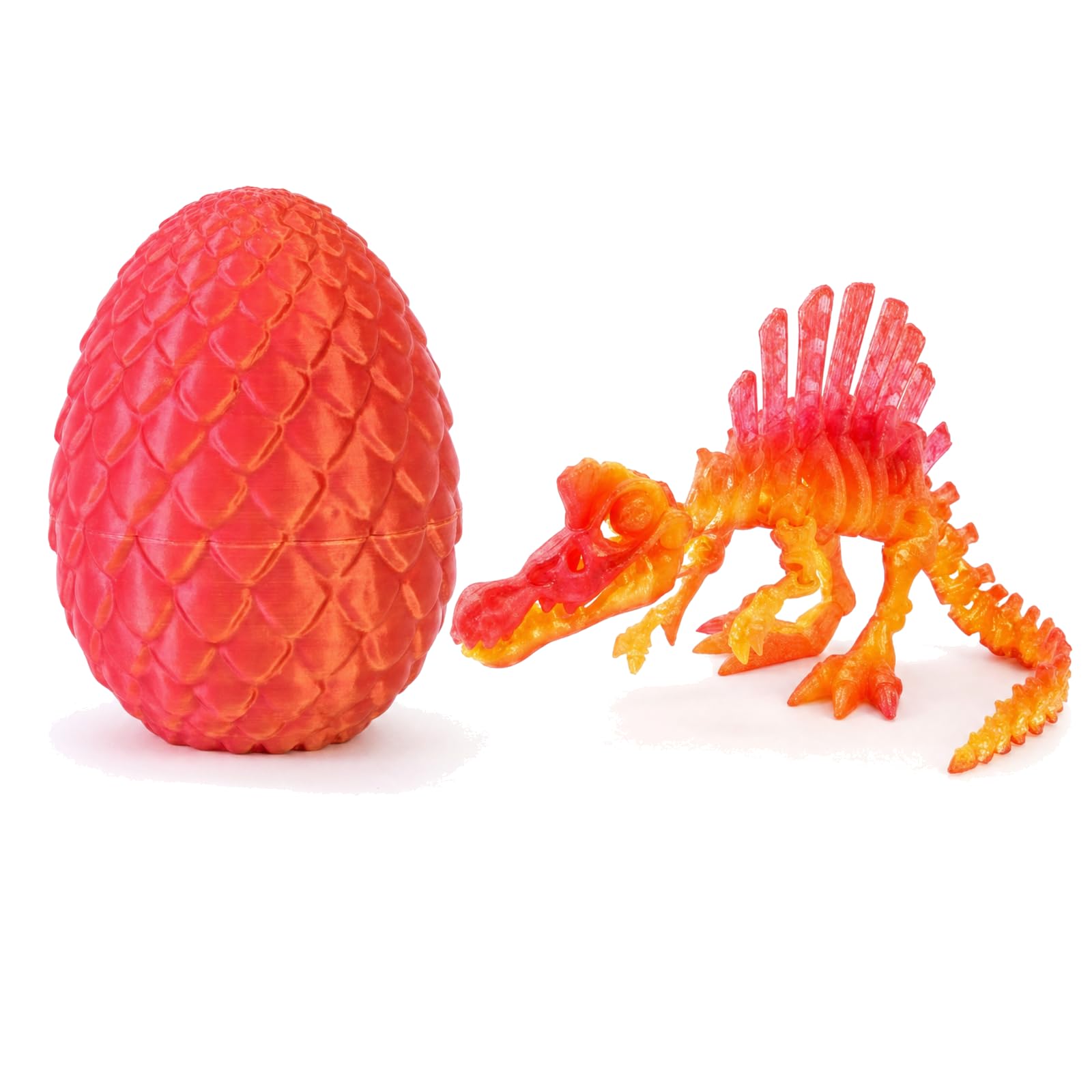 2PCS 3D Printed Dino Skeleton, Red Egg & Sunrise Spinosaurus, Posable Decor