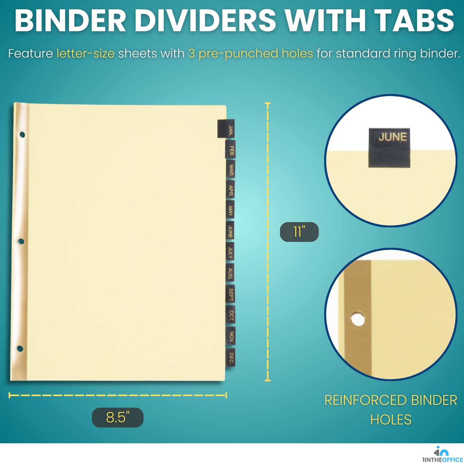 1InTheOffice Monthly Tab Dividers, Month Tabs for 3 Ring Binder, Monthly Leather Dividers, 12-Tab, Black, (4 Pack) - Image 2