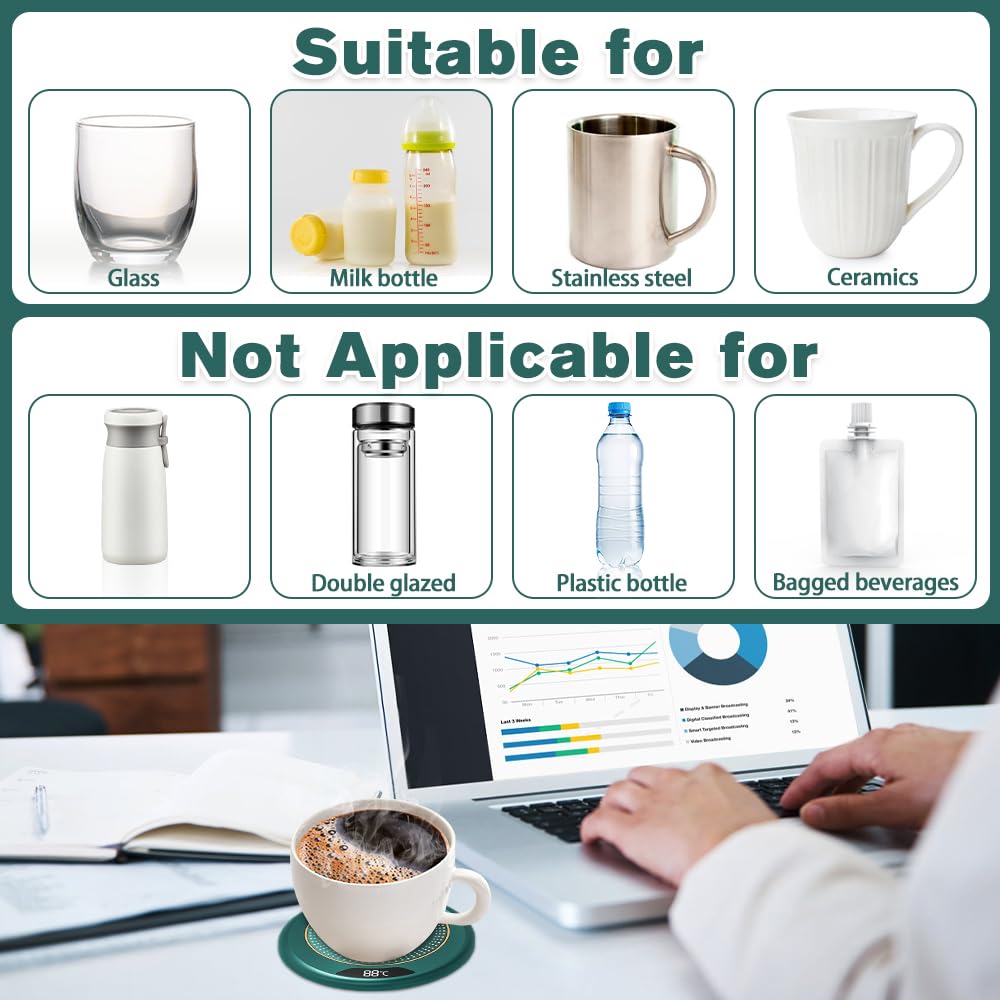 Scalda Tazza, Scalda Bevande Elettrico con 3 Livelli di Temperatura, Scaldatazze Caffè con Spegnimento Automatico, Scaldatazza per Caffè Latte Tè Bevande, per Uso Domestico e Ufficio