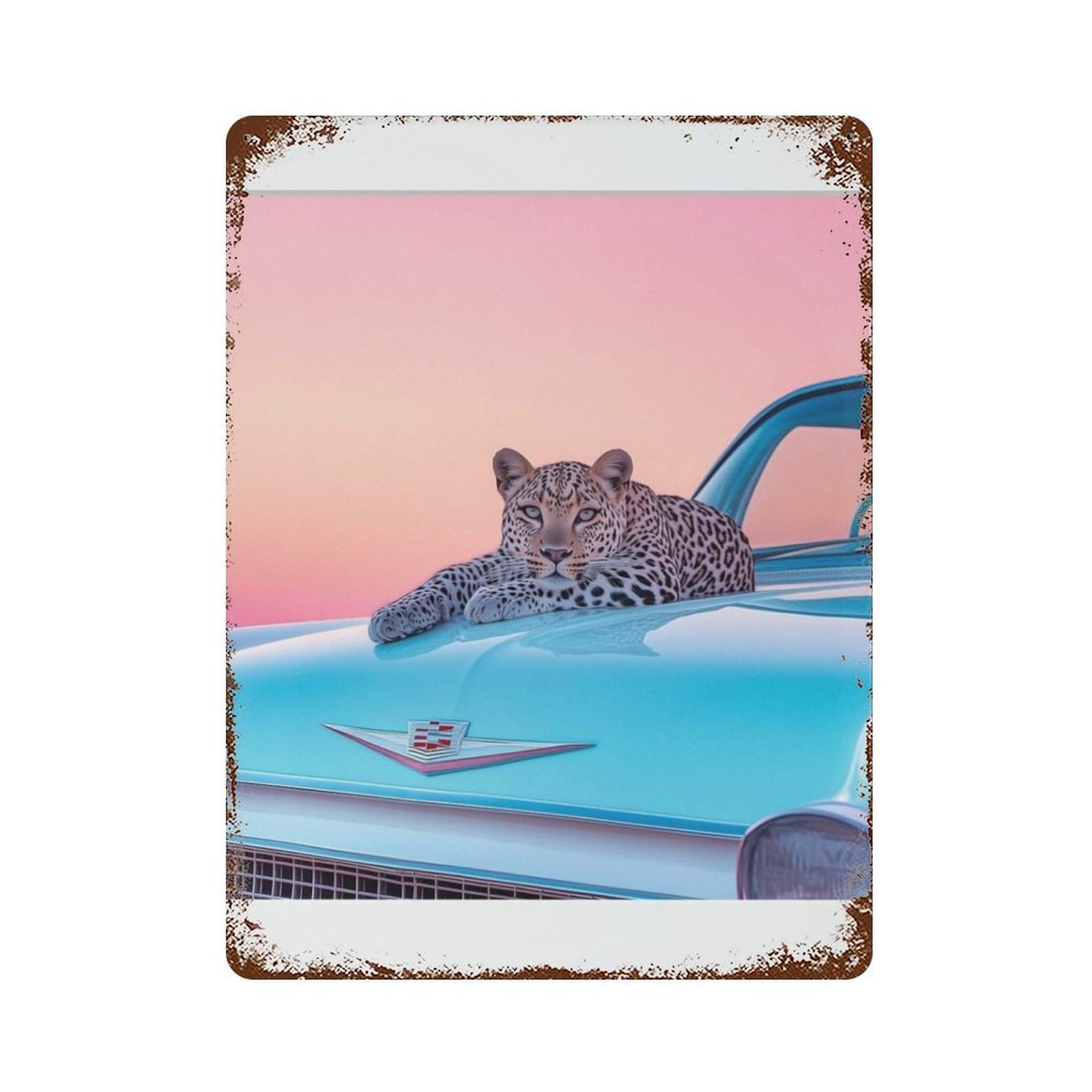 xiaoxiaoshen Leopard on Cadillac, Photography S Wall Decor Art Metal Tin Poster Modern Home Decor Art Home Bar Shop Decorations Vintage Sign 40x30cm