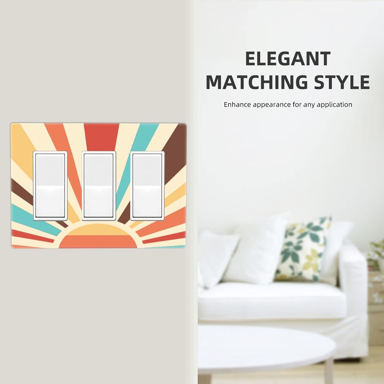 Abstract Sun Retro Sunrise Rainbow Sunset 3 Gang Decora Light Switch Cover Triple Rocker Wall Plate Decorative GFCI Faceplate Electrical Outlet Cover Switchplate for Bathroom Home Decor