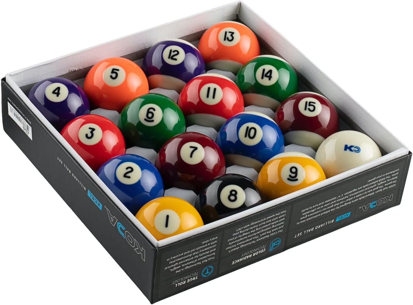 Koda Sports KBXB 2-1/4" XCEL Complete Regulation Billiards & Pool Balls Set