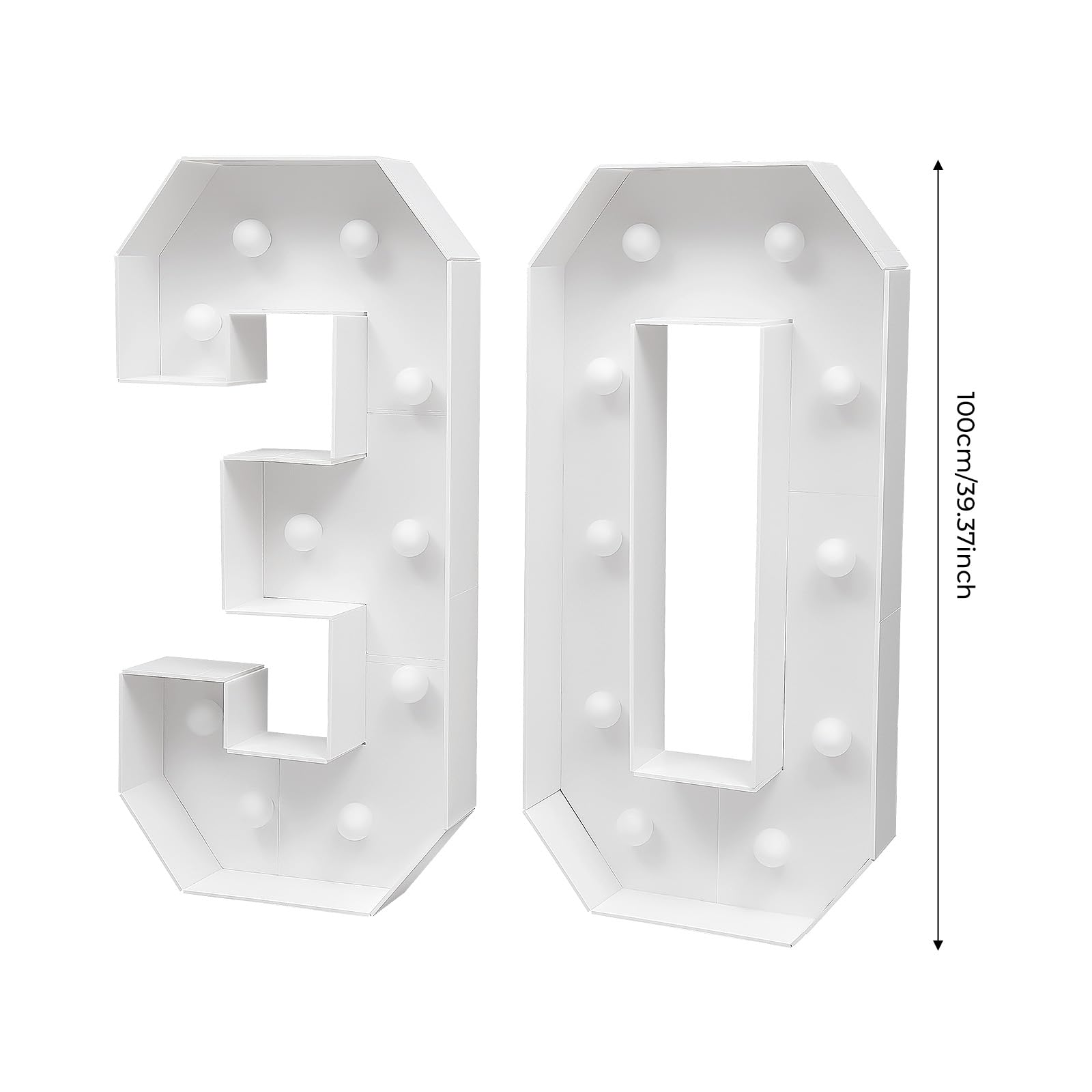SuhoFutusNummer Licht 3D, Deko Licht Leuchtende Zahlen, 30/40.Geburtstag Party Dekoration Light Up Zahlen für Geburtstag Party Hochzeit & Urlaub Haus Bar Dekoration (1 Paar* 30 Leuchtziffern)