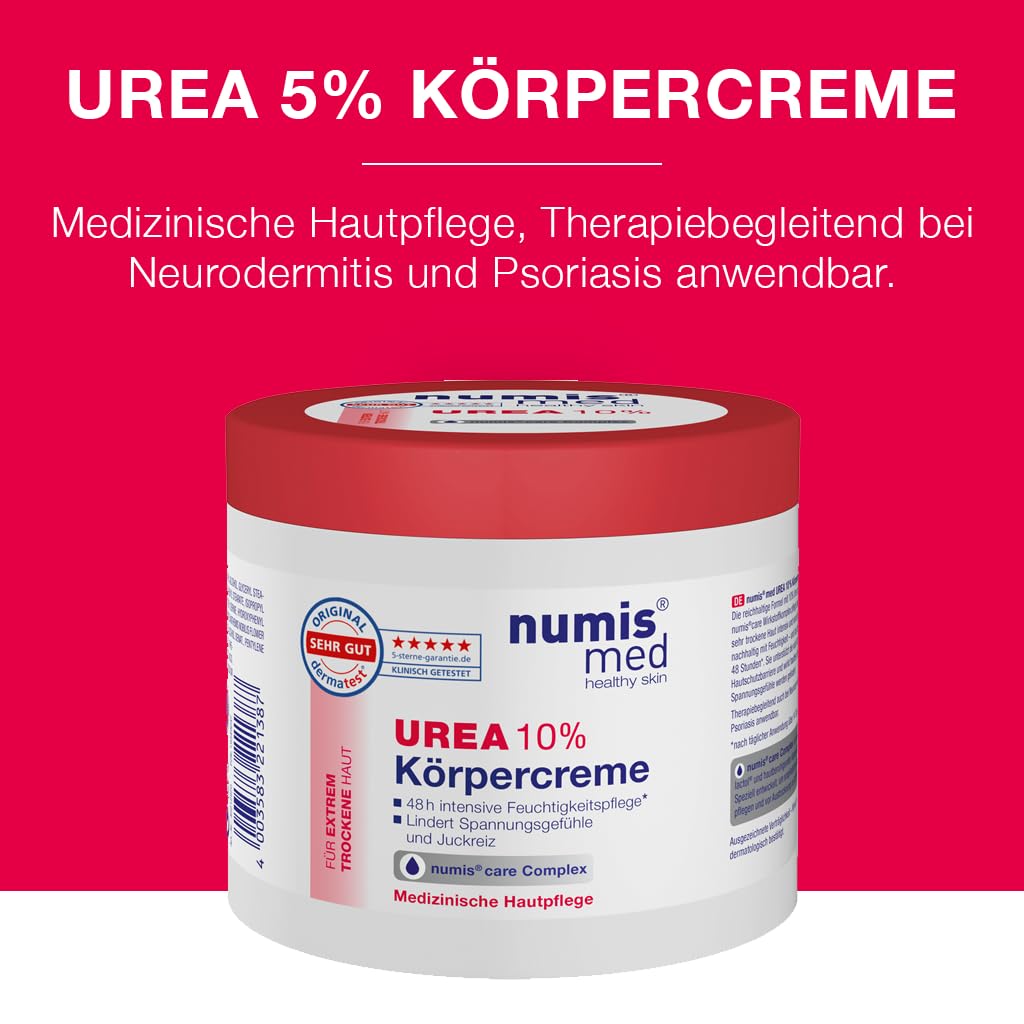 numis med 6x Urea Creme 10 Prozent 400 ml - Körpercreme sehr trockene Haut | Made in Germany - Feuchtigkeitsspendende Urea 10% Hautcreme ohne Silikone, Parabene & mikroplastikfrei