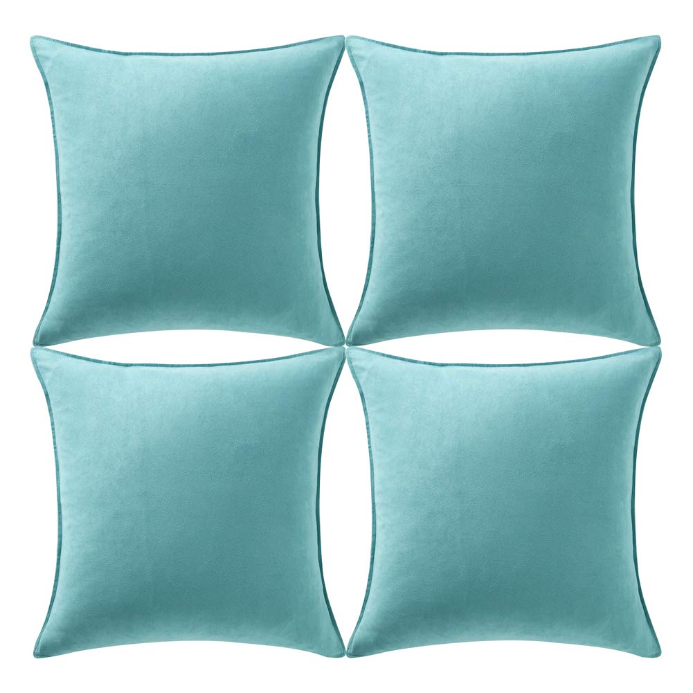 Fancy Homi4 Packs Turquoise Decorative Throw Pillow Covers 16x16 inch, Super Soft Faux Suede Square Pillow Case, Solid Cushion Cover for Living Room/Couch/Sofa/Bedroom