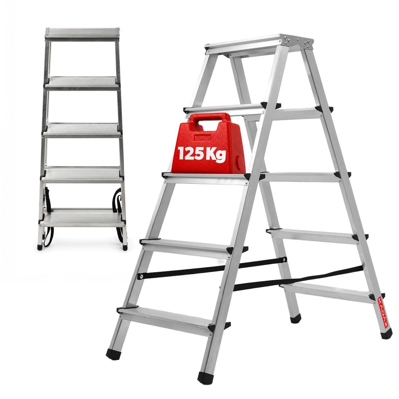 KADAX Escabeau alu 5 marches Pliable | jusqu'a 125kg | Pieds antiderapants | Menage Peinture Atelier | Leger transportable