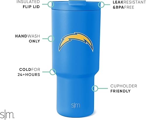 Miniatura 68 de Simple Modern, Colección Trek - Vaso térmico de acero inoxidable de 30 oz con tapa abatible y pajillas con licencia oficial de la NFL, regalos
