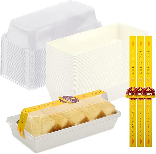 Vista 8 de Lainrrew 50 juegos de cajas de rollo para pasteles, contenedores de plástico de rollo suizo, caja de papel para sándwich con tapas transparentes