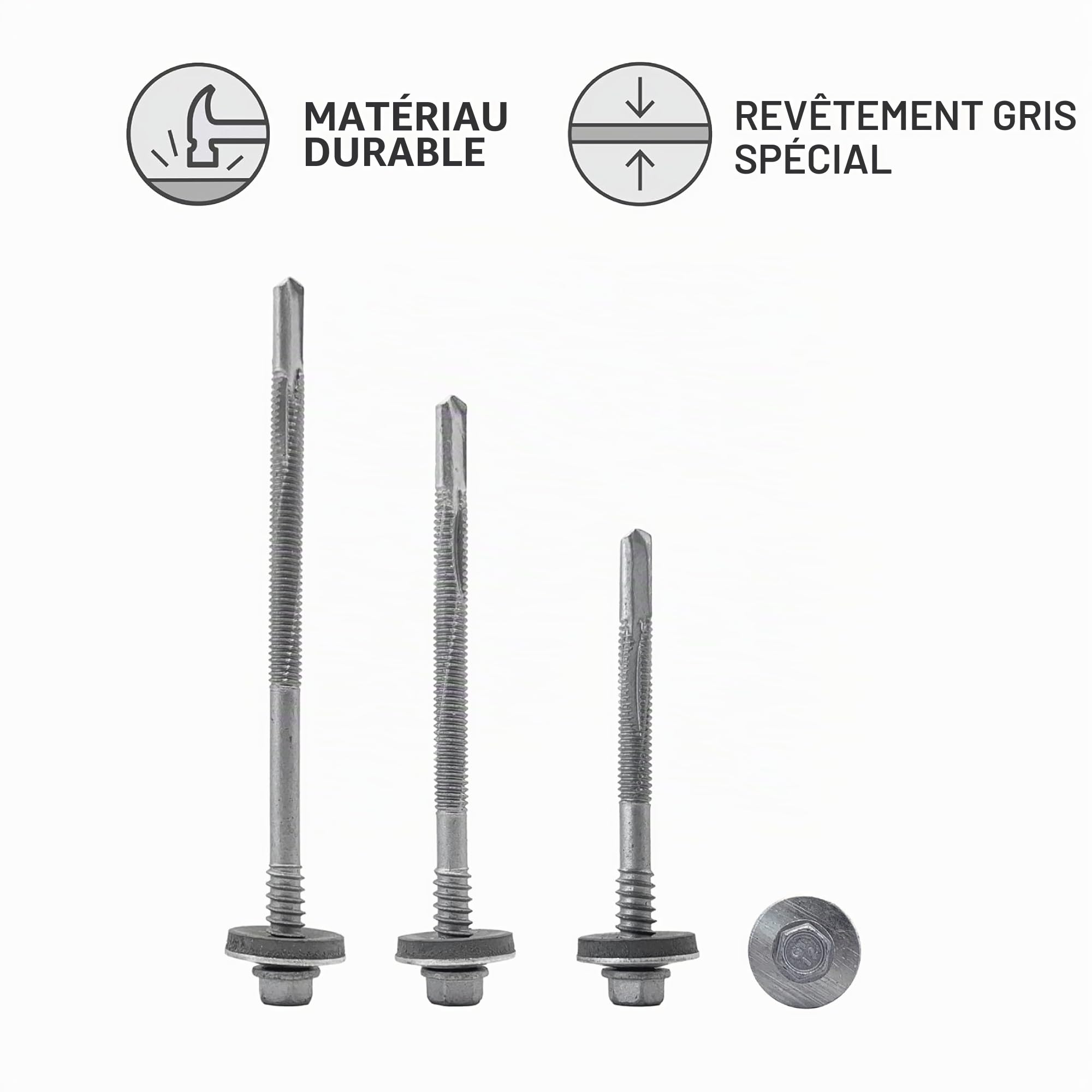Marcopol Lot de 40 vis auto-perceuses à tête hexagonale 5,5 x 200 mm avec rondelles EPDM pour fixation de panneaux sandwich (40, 5,5 x 200 mm), gris