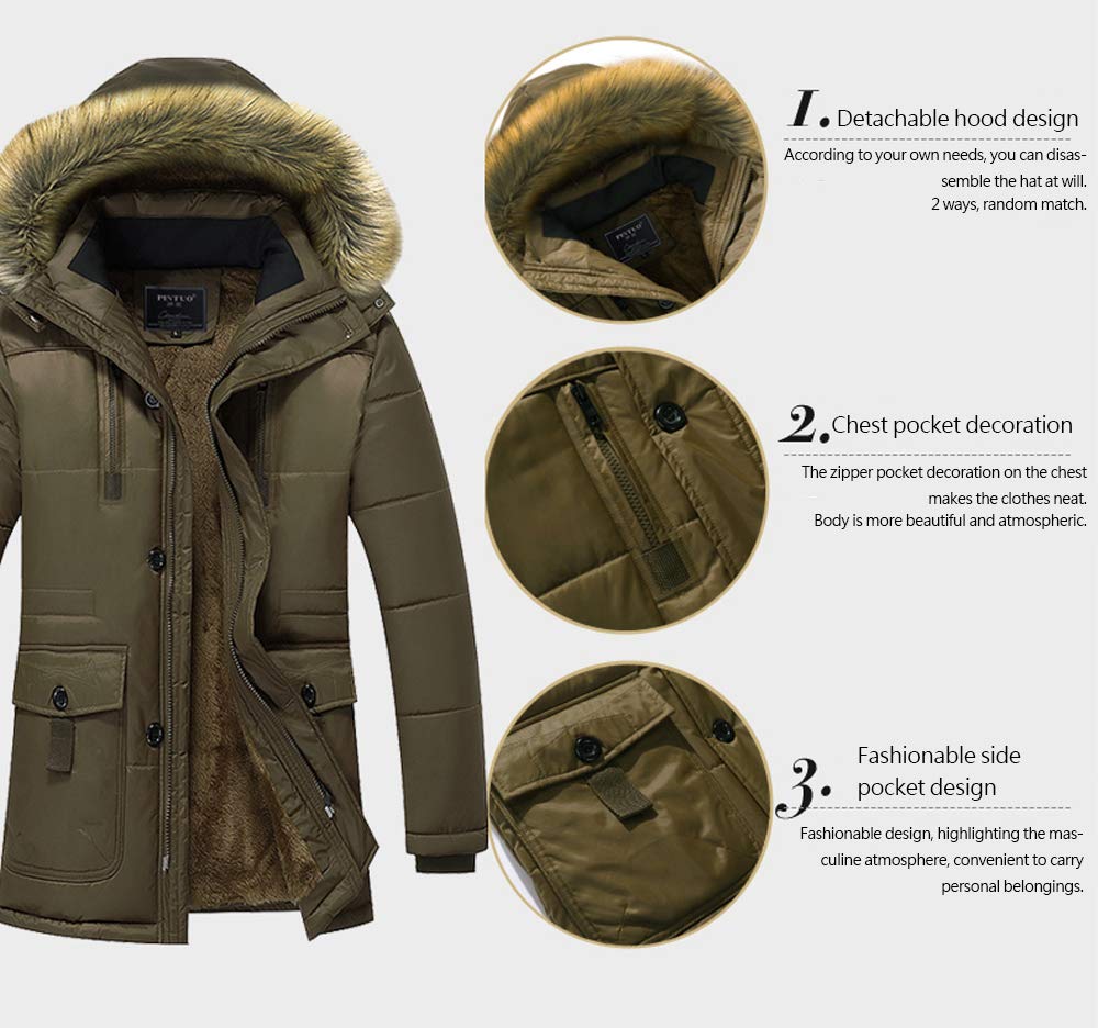 Chaqueta de Invierno para Hombre Chaqueta con Forro Polar Cálido Abrigos Cortavientos con Cremallera Frontal Capucha de Piel Sintética Extraíble Hombre Cazadoras De Plumas