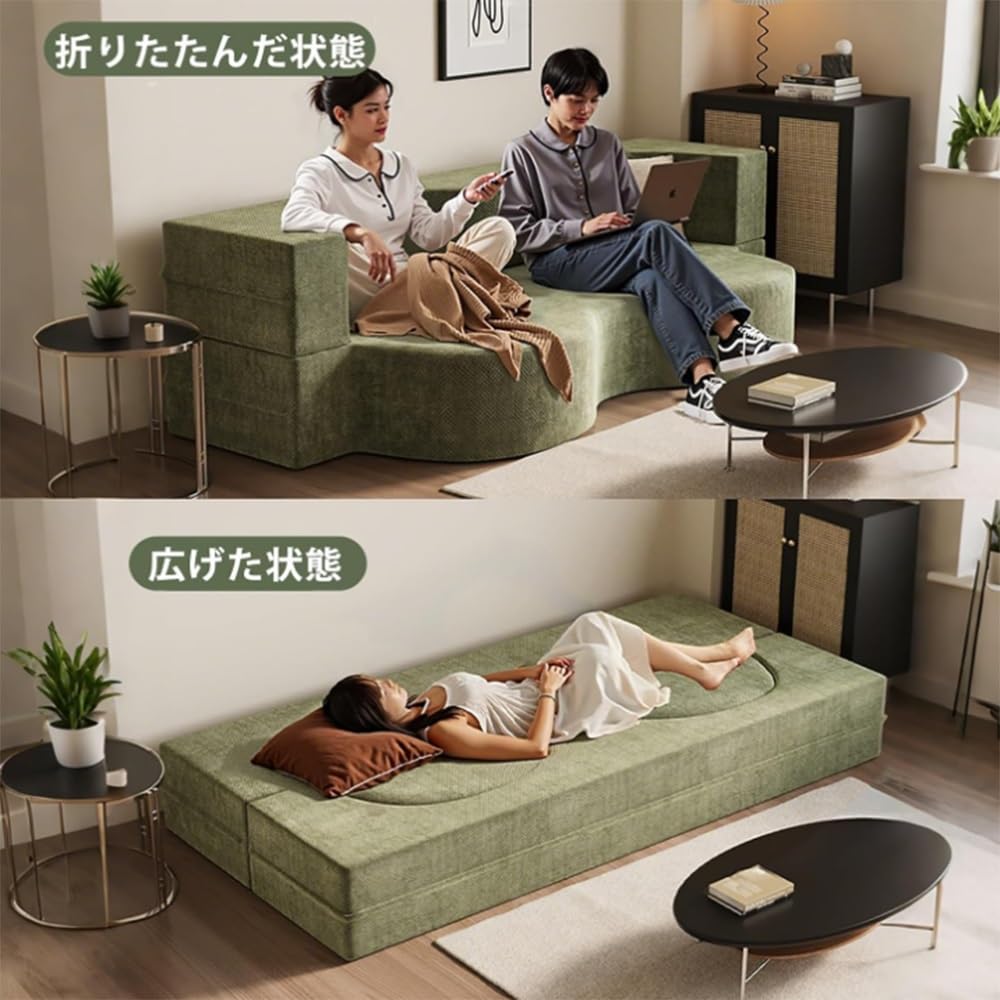 ​【極美品】3way 折りたたみ ソファベッド コーデュロイ クッション付 極美品】3way 折りたたみ ソファベッド コーデュロイ クッション付