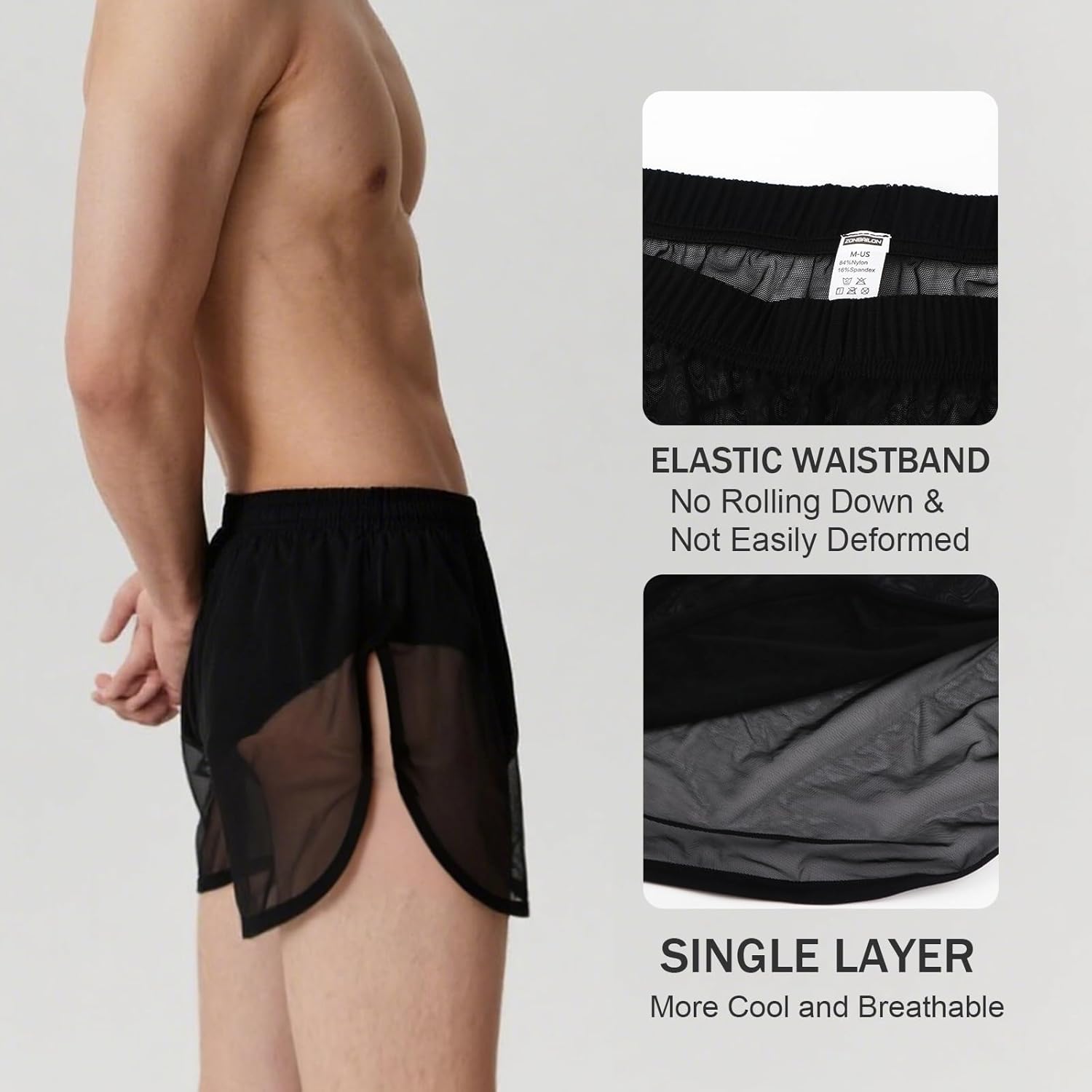 YINYOUYU Mens Sexy Mesh See Through Shorts Underwear Loose Sheer Breathable Boxers Short - Image 5