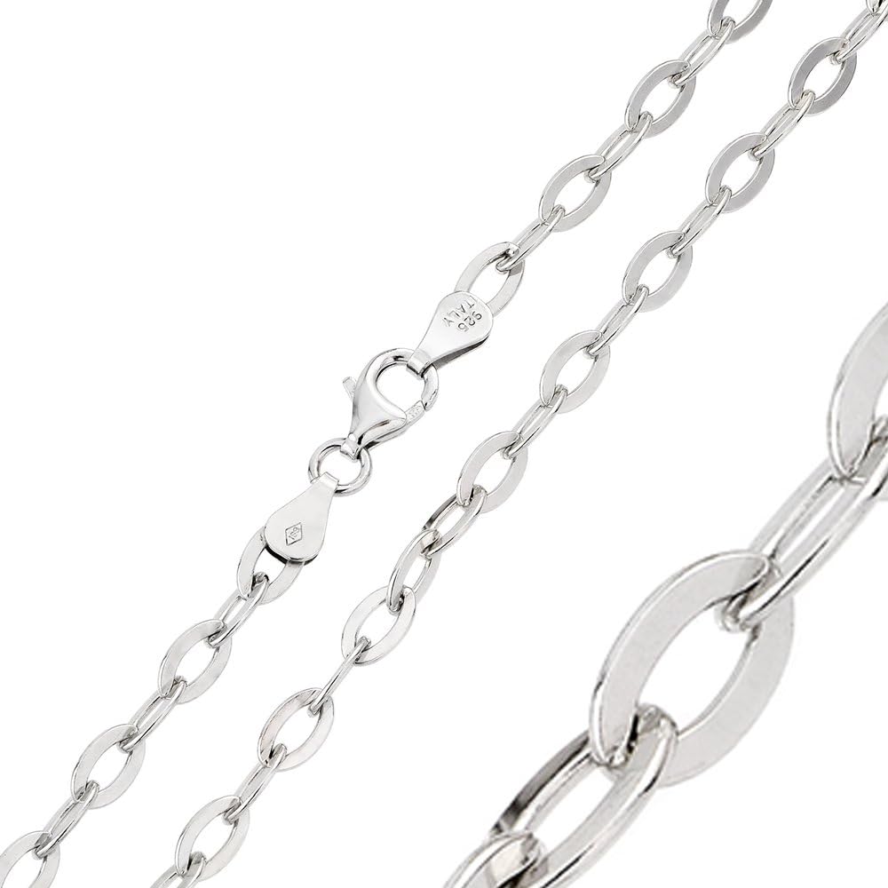 CloseoutWarehouse Rhodium Plated Sterling Silver Oval Flat Link 100 Chain 4.7mm