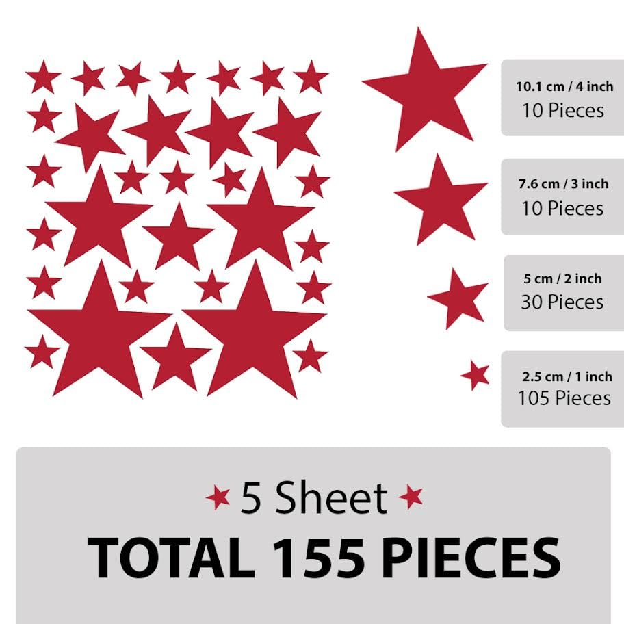 155 Pzs Vinilos Decorativos Estrellas Rojas para Pared miniatura 4