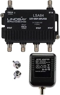 4-Port Cable TV/Antenna/HDTV/Internet Digital Signal Amplifier/Booster/Splitter with Passive Return, F59 Terminators (Lindsay LSA84)