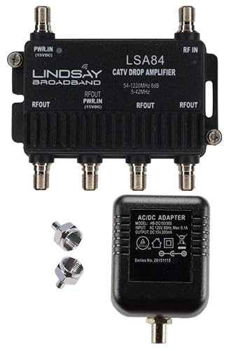 Cable de 4 puertos TV/Antena/HDTV/Internet Amplificador/Amplificador/Divisor de Señal Digital con Retorno Pasivo, Terminadores F59 (Lindsay LSA84)