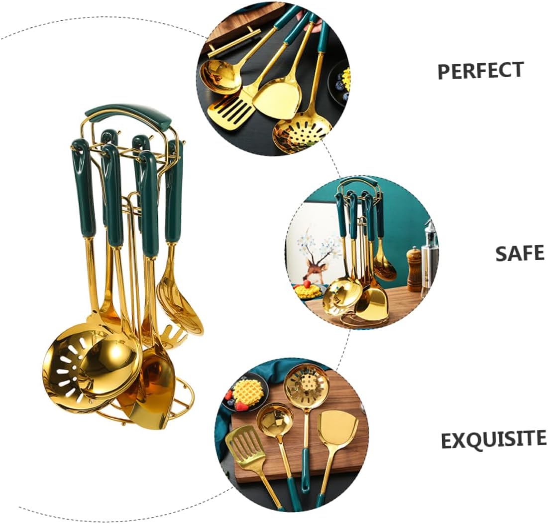 1set Stainless Steel Cooking Utensil Non-stick Spatula and Spoon Heat-resistant Kitchen Tools for Cooking and Baking and Easy to Clean Kitchenware