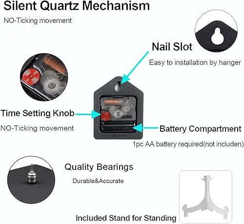 Miniatura 4 de Reloj de pared redondo con piedras zen de bambú rosa de bambú de 10 pulgadas, funciona con pilas, reloj de escritorio analógico silencioso sin