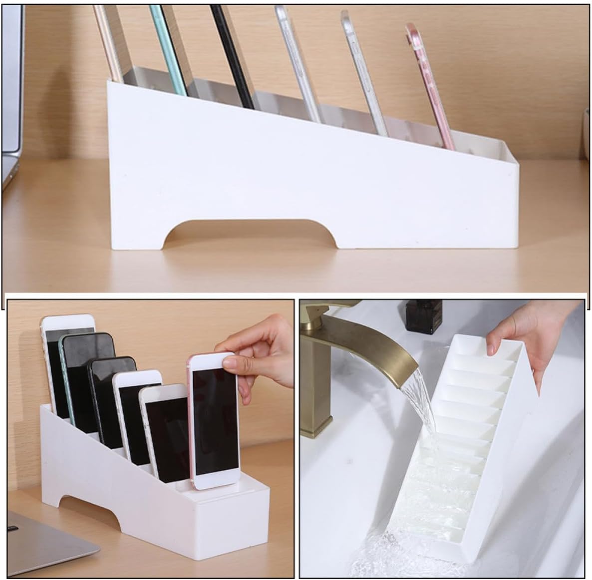 Multi-grid Phone Holder and Organizer with 12 Compartments Lightweight Plastic Desktop Storage Box for Phones for Office and Desktop Use