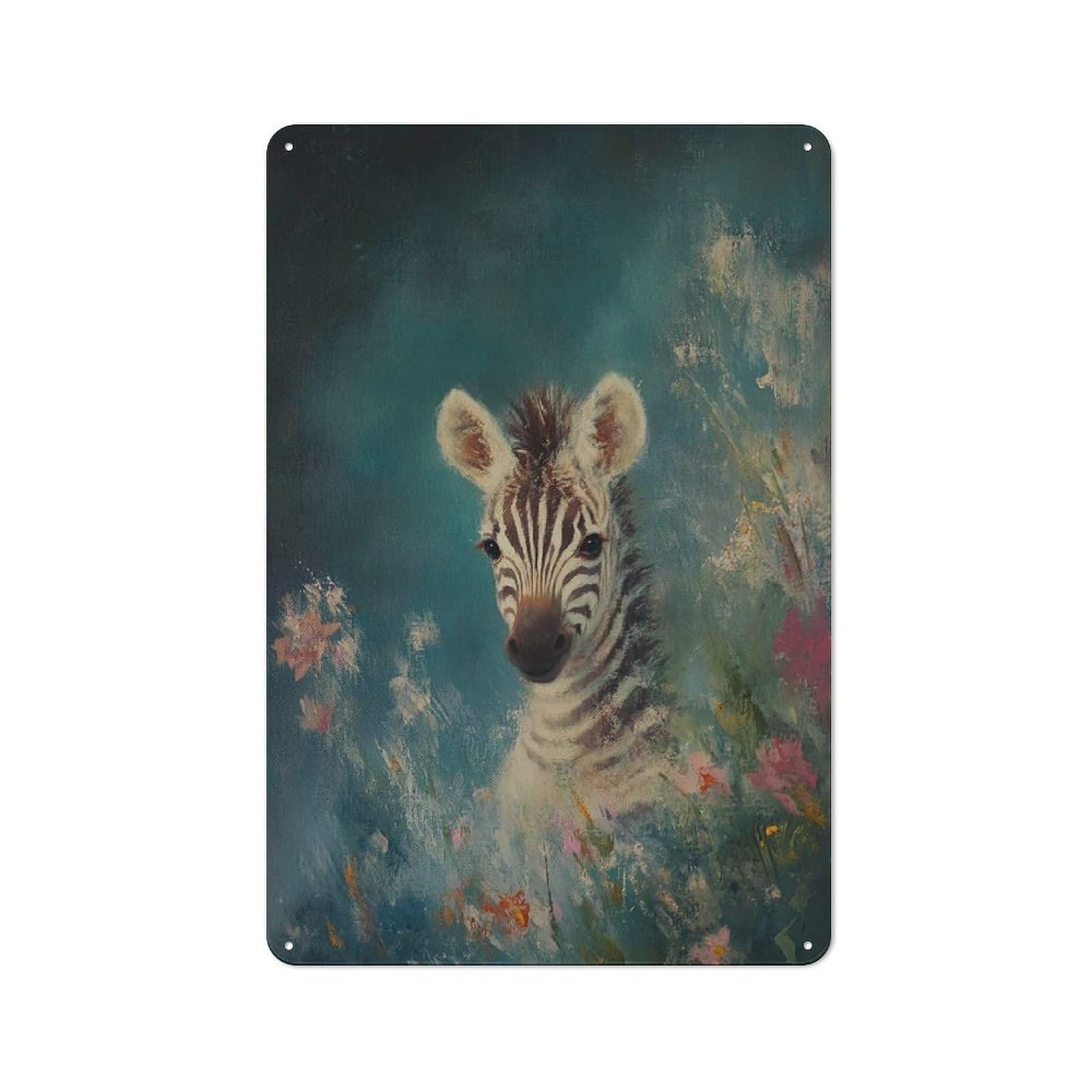 Junmoney Zebra Portrait In Bloom Vintage Metal Plaque 30X20cm Featuring For Home Bar Wall, A Metal Wall Feature For Home Bars And Entertaining Spaces