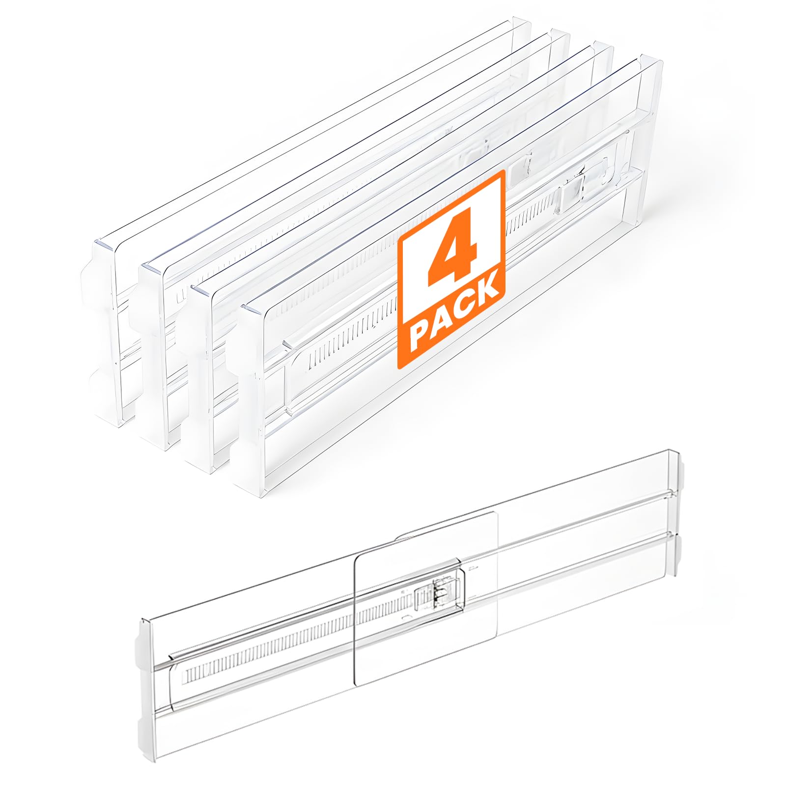 4 Pack Drawer Dividers for Clothes, 4" High 10.6"-16.9" Drawer Divider Adjustable Expandable Dresser Drawer Organizer, Clear Dresser Separators for Clothes, Underwear, Baby Clothes,Cosmetic,Toiletries