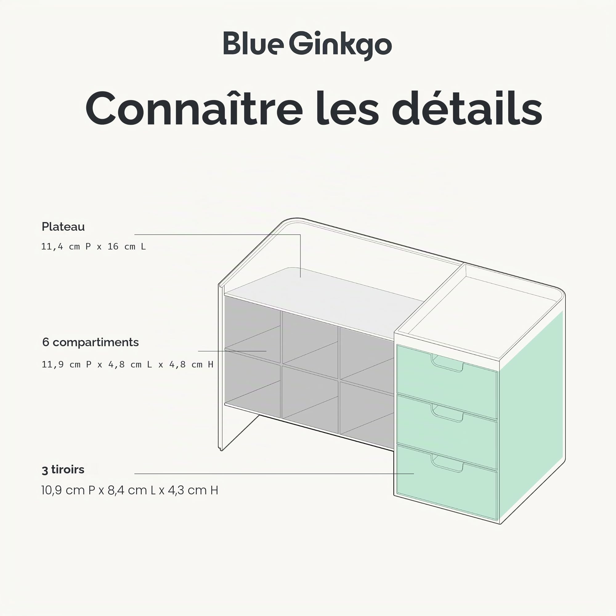 BLUE GINKGO Hive Stack Desk Organizer – Porte-stylos empilable avec tiroirs – Rangement bureau, fournitures scolaires, maquillage (Fabriqué en Corée, Blanc Transparent)