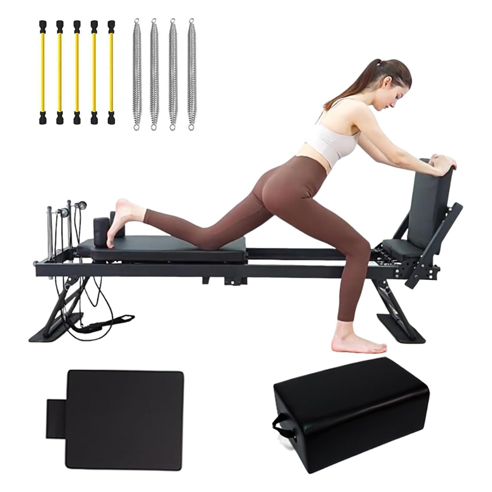 Pilates Reformer con 4 Muelles y 5 Cuerdas, Plegable Maquina Pilates Reformer para Recuperación Muscular y Uso Diario,B