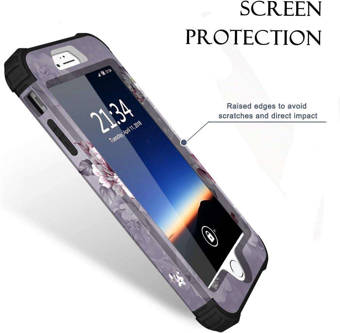 Hocase iPhone 6s Plus Case, iPhone 6 Plus Case, Heavy Duty Shockproof Protection Hard Plastic+Silicone Rubber Protective Case for iPhone 6 Plus/6s Plus w/ 5.5" Display - Light Purple Flowers