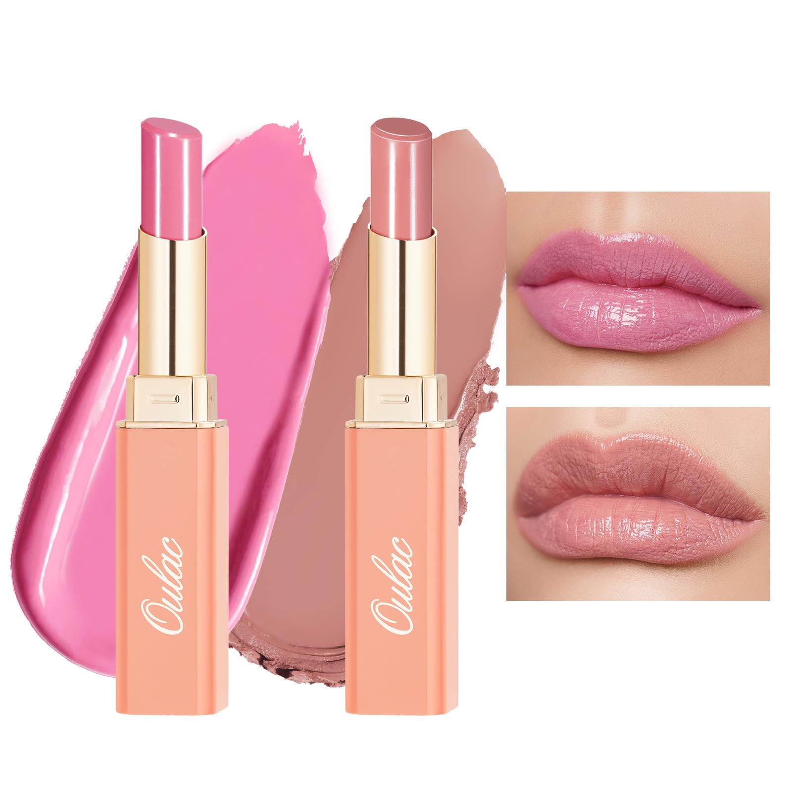 Oulac Warm Pink Lipstick Nude Pink Lipstick, Moisturising Lipsticks for Women Glossy Finish, Juicy Look, Vegan (07/14)