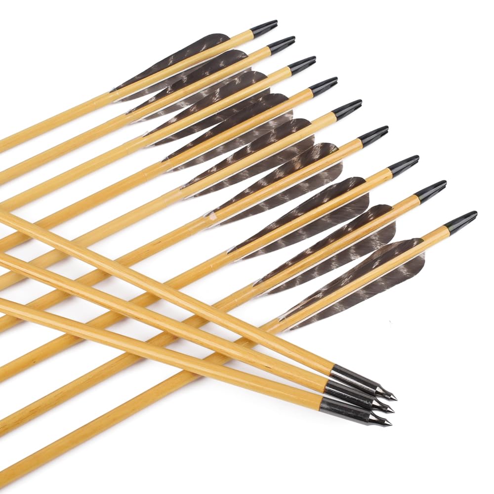 12X 28 30" 32" Stück Handgemacht Holzpfeile Bogenpfeile mit 4" Fletching Truthahnfeder Blechspitze für Langbögen Recurve Bögen Bogensport