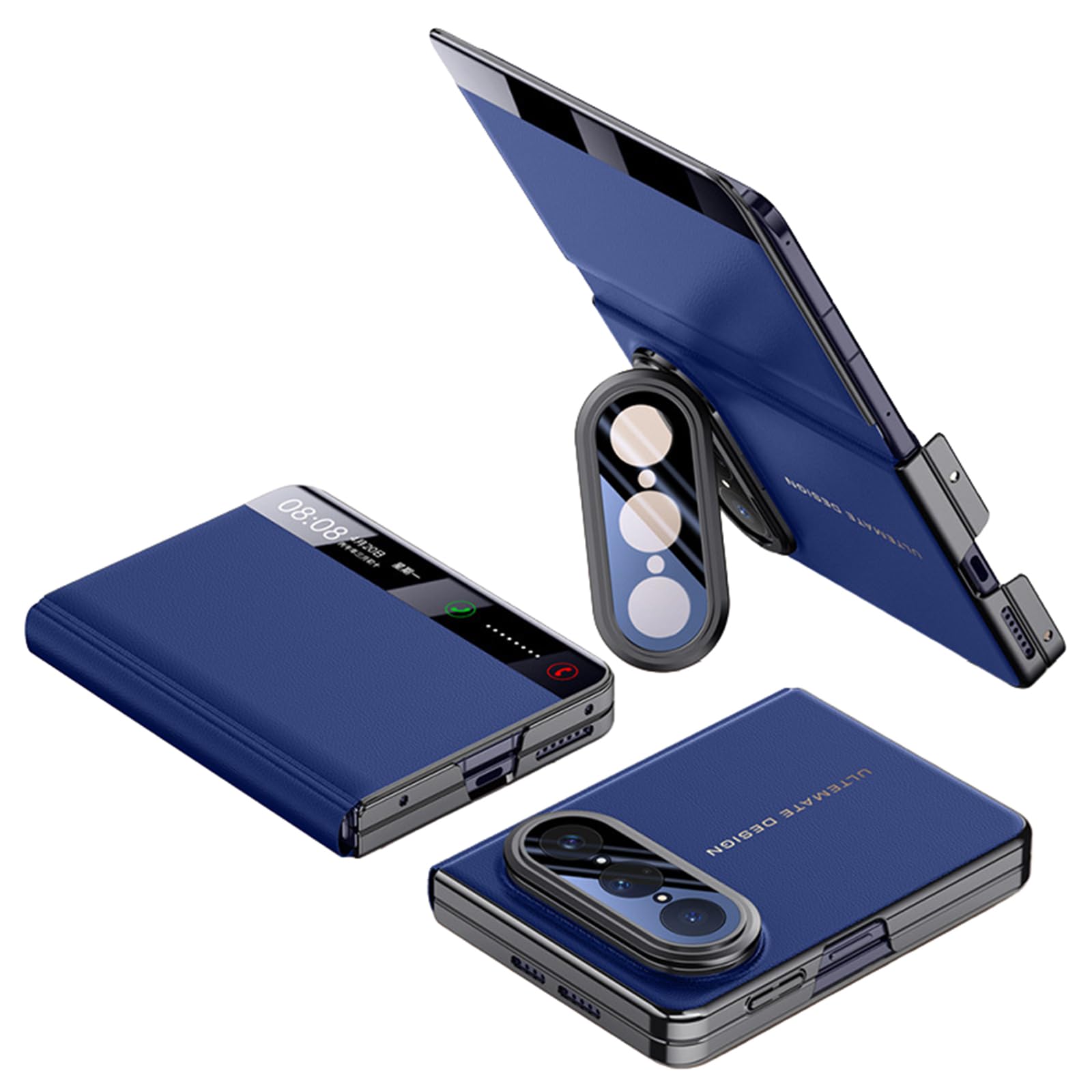 Funda con Tapa For Huawei Pura X MAX, Cubierta Protectora De Cuero con Ventana Transparente Y Función Atril, Carcasa Galvanizada De Lujo(Blue)