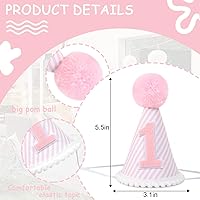 Vista 2 de Sombrero de fiesta de primer cumpleaños rosa y blanco - Corona de primer cumpleaños para niña con accesorios para fotos para decoraciones y vestidor