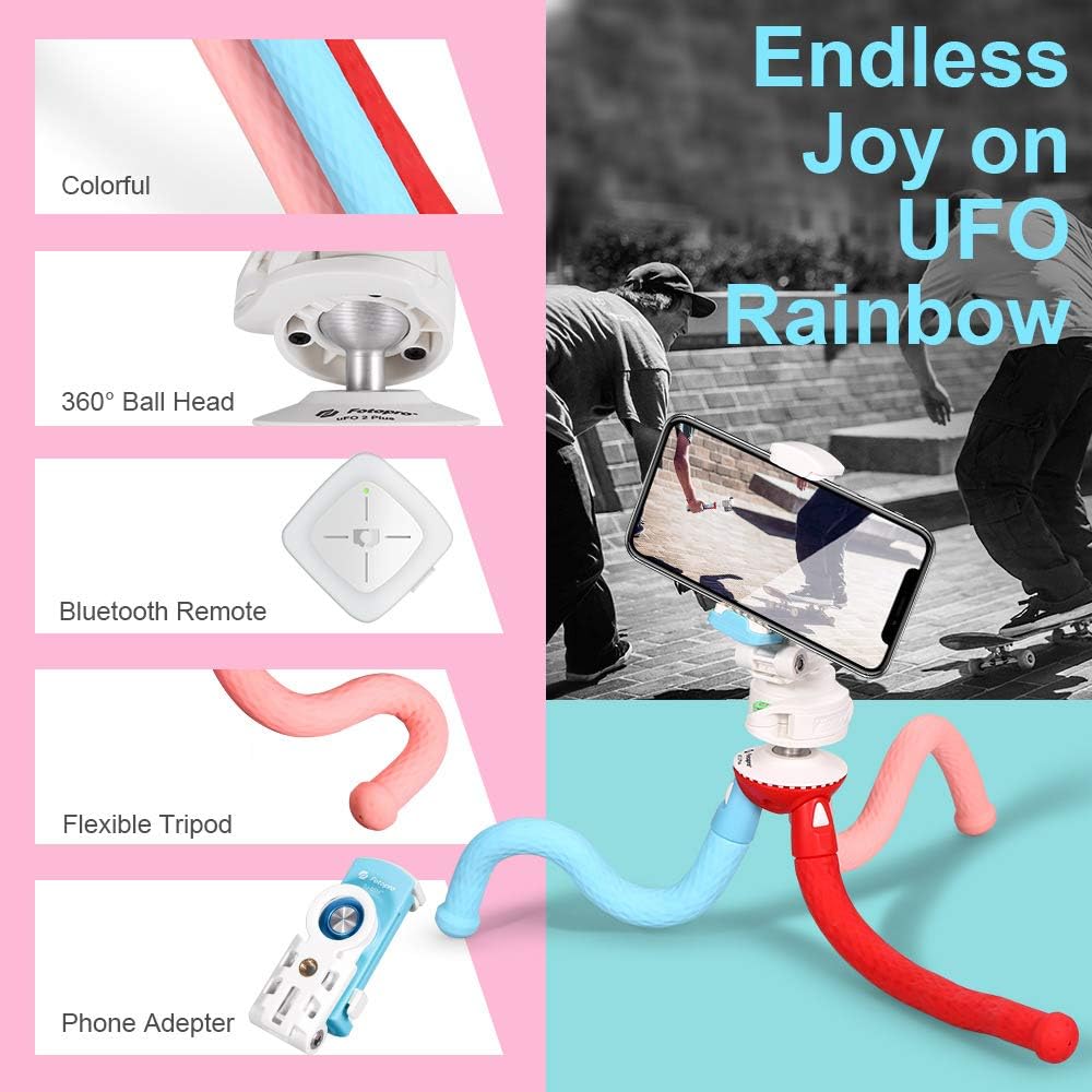 Exclusive Discount 90% Price Fotopro Flexible Phone Tripod, Camera Tripod with Bluetooth Remote for iPhone Xs Max, Samsung Galaxy S9, Huawei P20 Pro, Camera Stand for Mirrorless DSLR Sony Nikon Canon/Tricolor