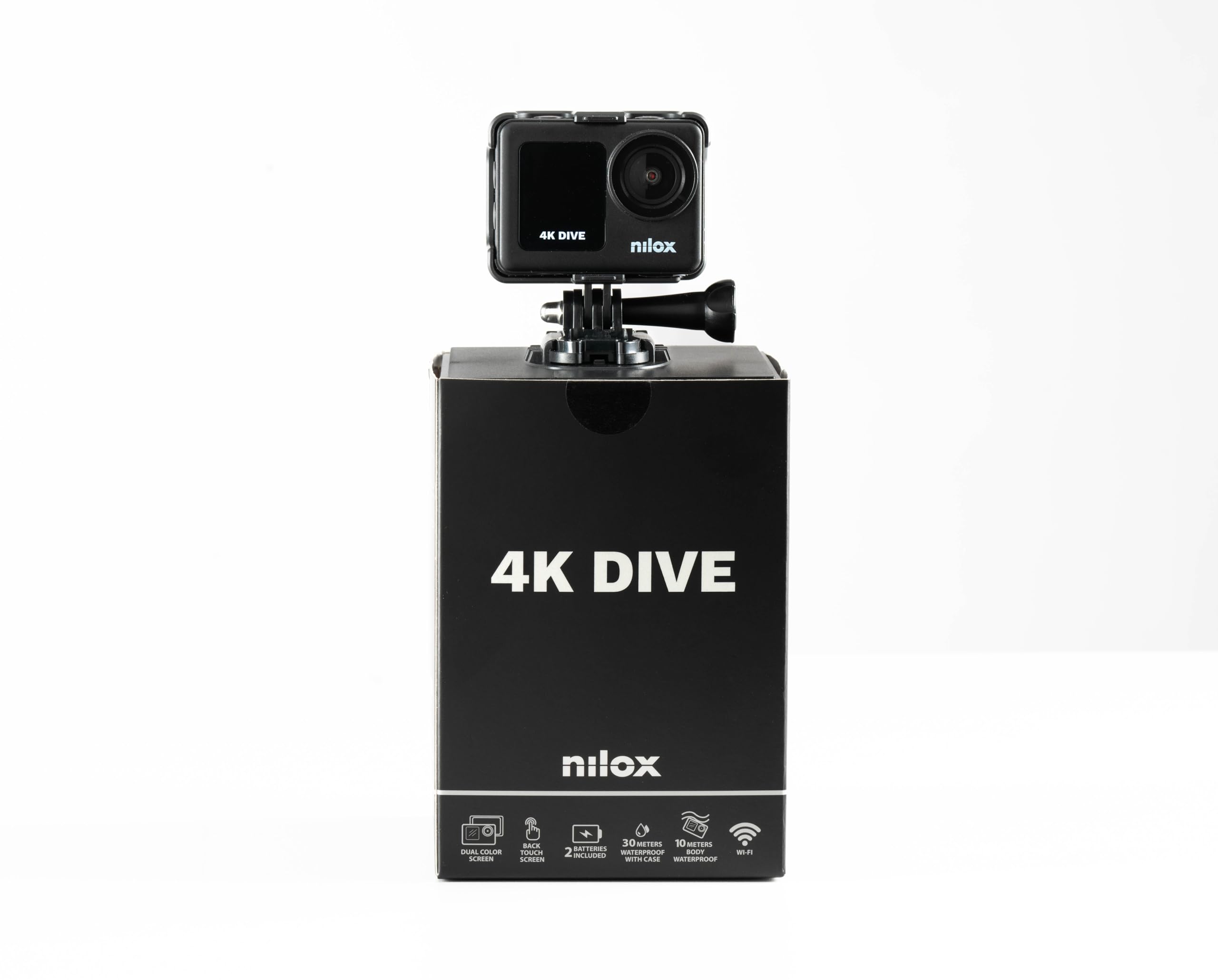Nilox, Action Cam 4K Dive, Action Camera 4K/60fps, Doppio Schermo con Touch Screen, Connessione Wifi, Resistente all'Acqua fino a 30m con Custodia Protettiva, Batteria 1050 mAh, Memoria SD 128 GB