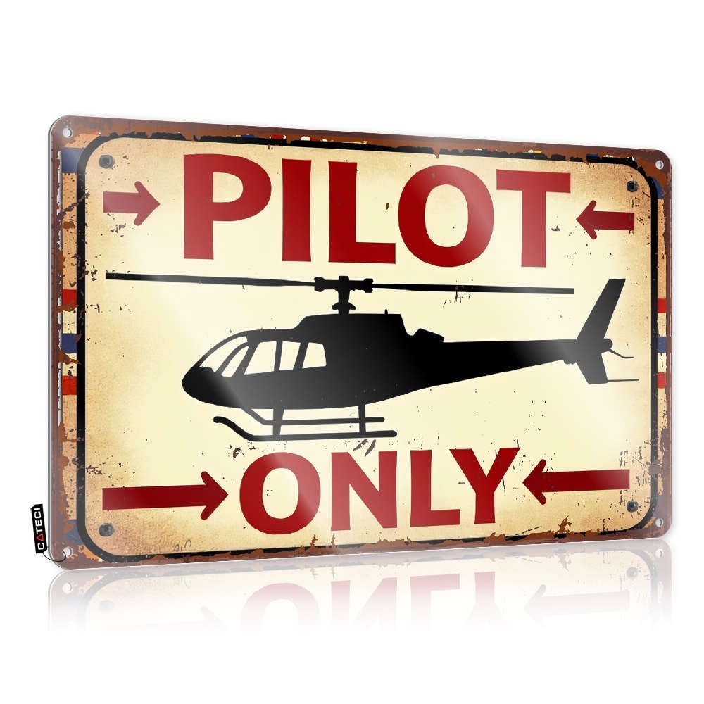 Dark Cottagecore Wall Decor Metal Tin Sign Decorative Outdoor Flat Print Art : Country Western & Home Signs For Personalized - Pilot Only Helicopter