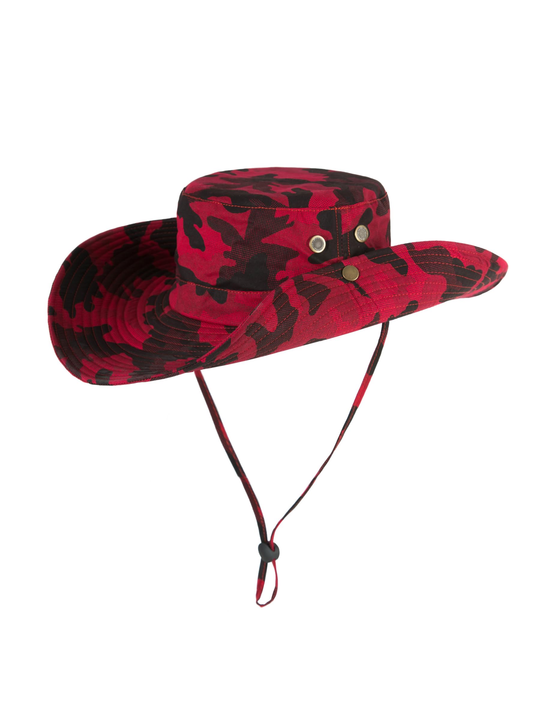 WANYING Sombrero de sol unisex al aire libre, sombrero de vaquero, sombrero de pescador, sombrero de pesca, safari, Outback, protección solar, algodón, dos vías para llevar, Rojo Camuflaje, 55/60 cm
