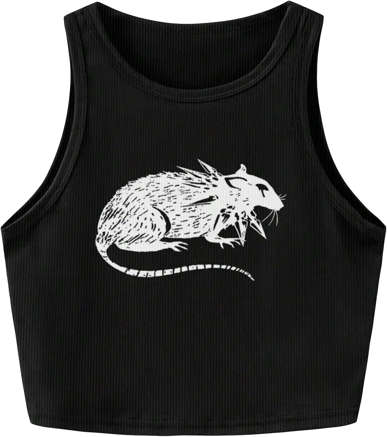 WDIRARA Women's Graphic Crop Tank Tops Scoop Neck Sleeveless Shirt Grunge Punk Gothic Streetwear