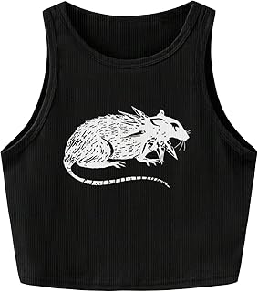 Women's Graphic Crop Tank Tops Scoop Neck Sleeveless Shirt Grunge Punk Gothic Streetwear
