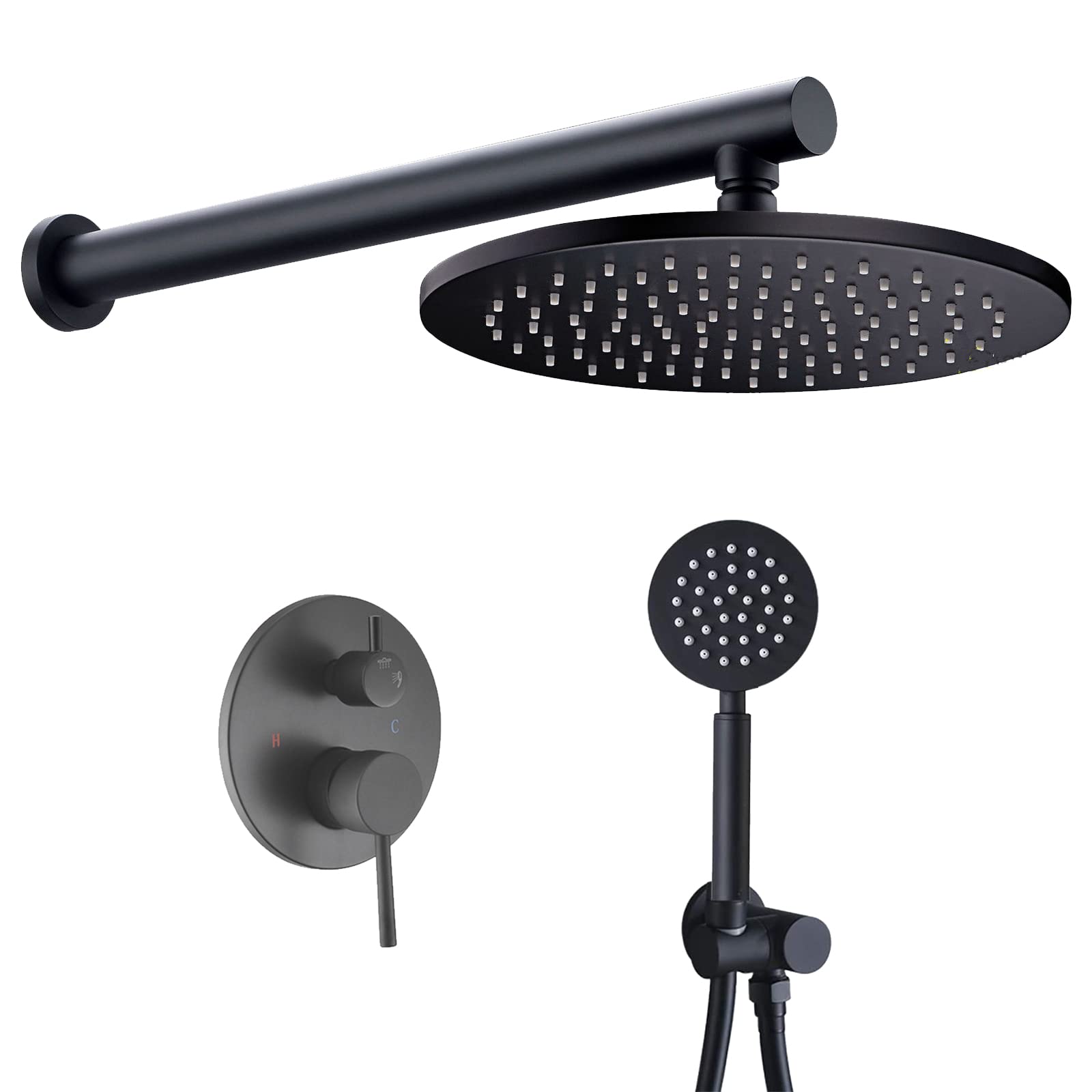 Duschsystem, Unterputz Duscharmatur Set,Duschamaturenset Messing Duschzubehör Keramikventil Regen Duschanlage, Duschset mit Brausekopf, Handbrause für Badezimmer, Badewannen, Schwarz