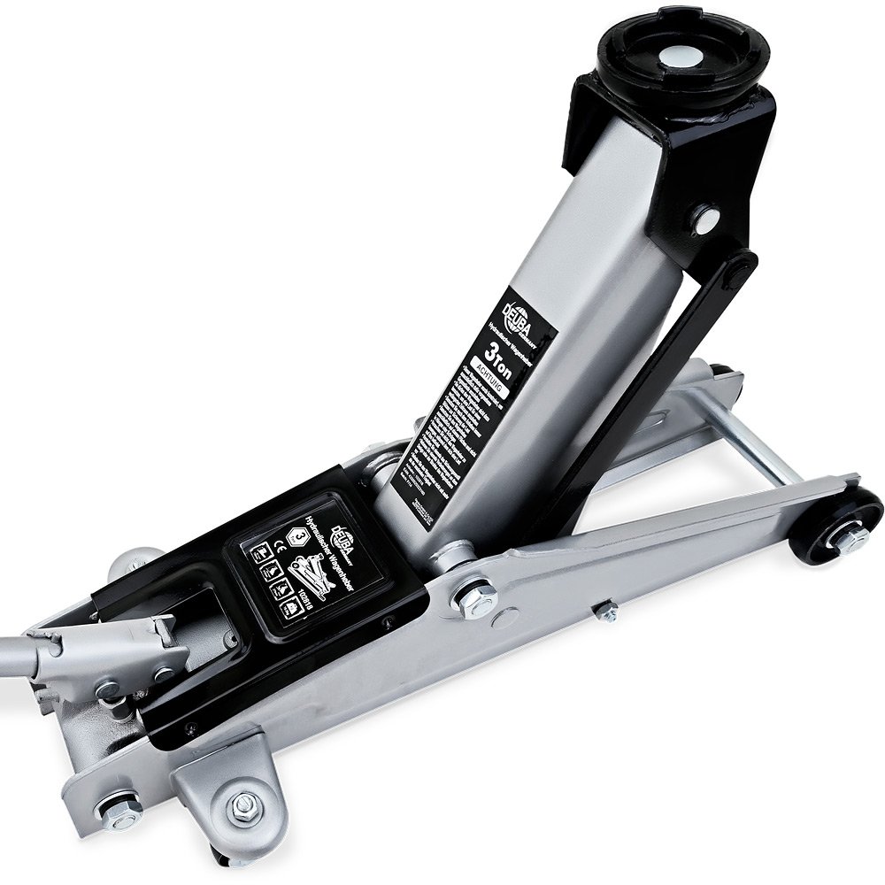 DEUBA® Gato Hidráulico para Coches 3T Altura de Elevación 135-400mm con Almohadilla de Goma Ruedas Giratorias