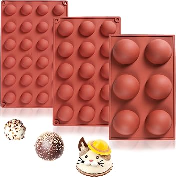 JOERSH Hot Chocolate Bomb Mold, 3Pcs Half Sphere Round Silicone Molds for Baking Cake, Candy, Jelly, Dome Mousse, Cocoa Bomb 6 Cups, 15 Cups and 24 Cups