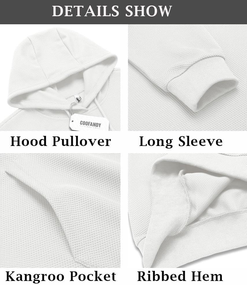 COOFANDY Men's Hooded Sweatshirts Long Sleeve Casual Waffle Knit Pullover Hoodies with Kanga Pocket - Image 5
